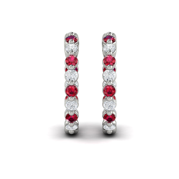 Inside Out Diamond and Ruby  Hoop Earrings