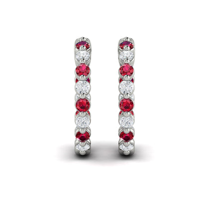 Inside Out Diamond and Ruby  Hoop Earrings