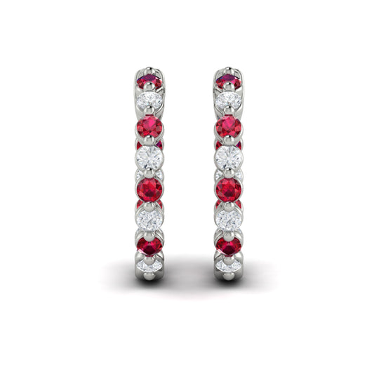 Inside Out Diamond and Ruby  Hoop Earrings