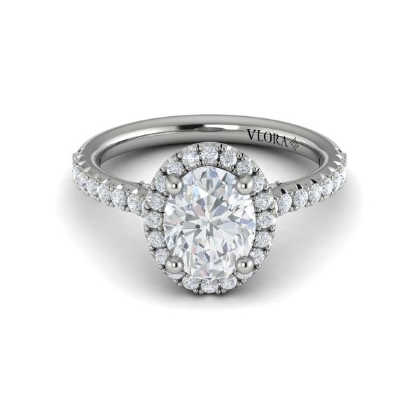 Oval Halo Engagement Ring in Platinum by Vlora Bridal