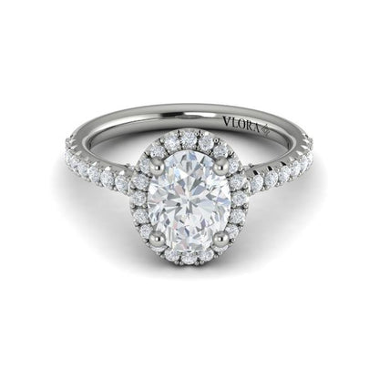 Oval Halo Engagement Ring in Platinum by Vlora Bridal