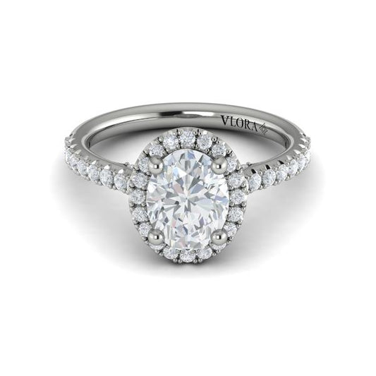 Oval Halo Engagement Ring in Platinum by Vlora Bridal