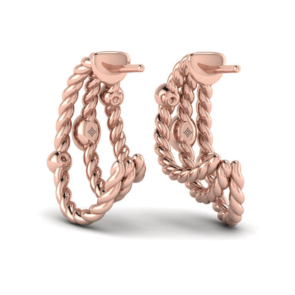 Bezel Set Diamond Rope Hoop Earrings