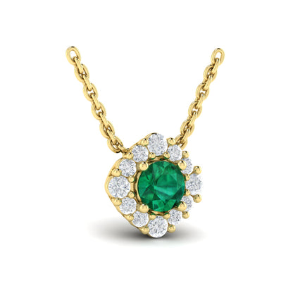 Diamond Halo and Round Emerald Center Pendant