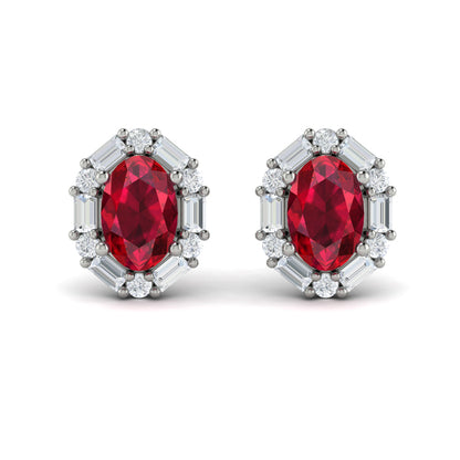 Oval Ruby and Diamond Baguette Earrings