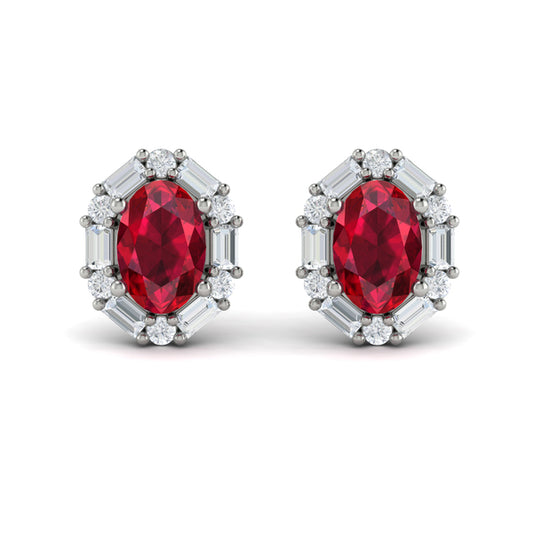 Oval Ruby and Diamond Baguette Earrings