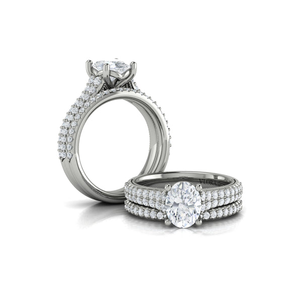 Oval Straight Row Engagement Ring in Platinum by Vlora Bridal
