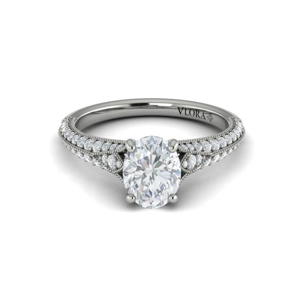 Oval Classic, Modern Vintage, Split Shank Engagement Ring in Platinum by Vlora Bridal