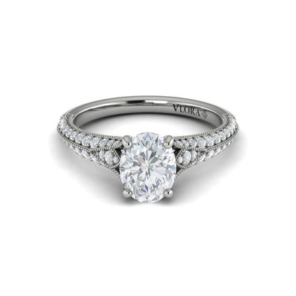 Oval Classic, Modern Vintage, Split Shank Engagement Ring in Platinum by Vlora Bridal