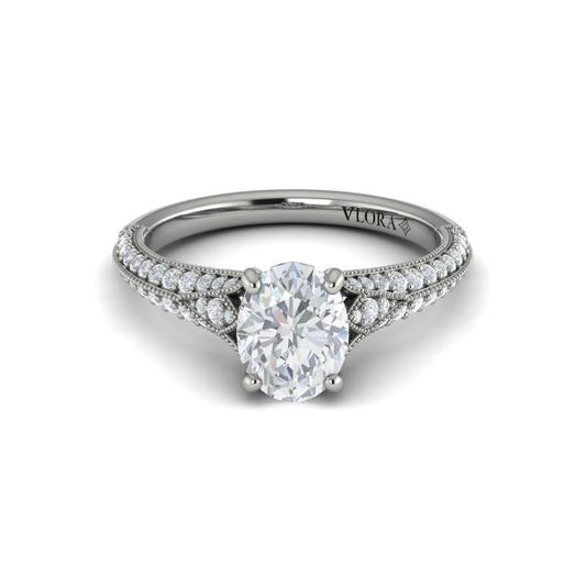 Oval Classic, Modern Vintage, Split Shank Engagement Ring in Platinum by Vlora Bridal