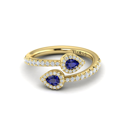 Diamond Wrapped Pear Blue Sapphire Ring