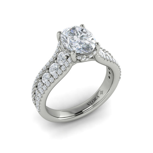Bold Cathedral Oval Diamond Engagement Ring
