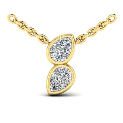 Pear Shaped Diamond Bezel‑Set Two‑Stone Sculpted Necklace