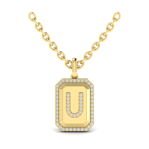 Diamond Medallion Alphabet Pendant Link Necklace, U