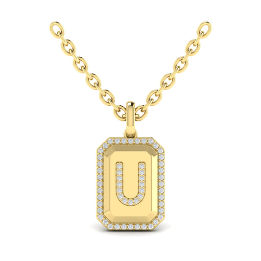 Diamond Medallion Alphabet Pendant Link Necklace, U