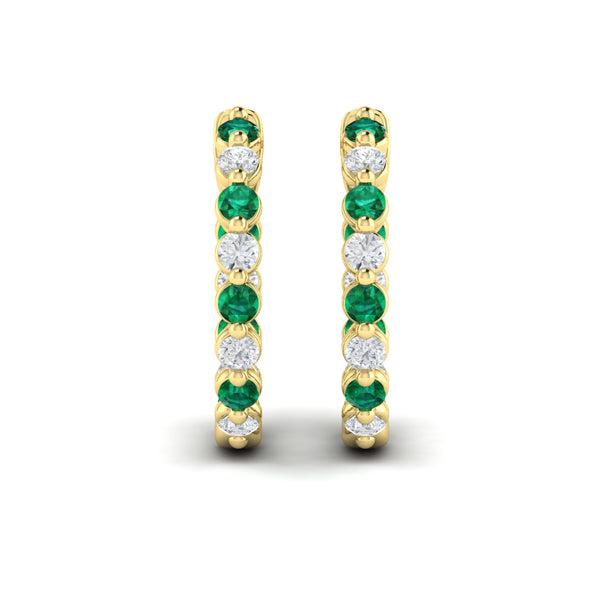 Inside Out Diamond and Emerald  Hoop Earrings