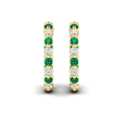 Inside Out Diamond and Emerald  Hoop Earrings