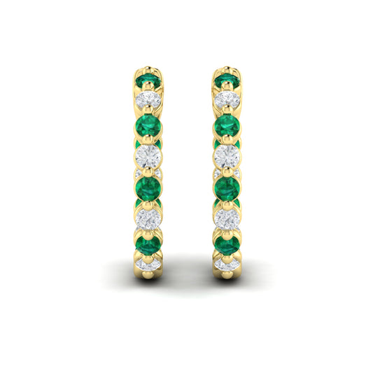 Inside Out Diamond and Emerald  Hoop Earrings