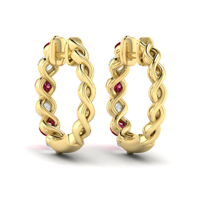 Diamond and Ruby Twist Hoop Earrings
