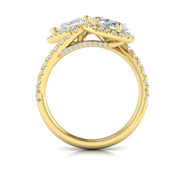 Oval and Pear Halo Toi et Moi Engagement Ring