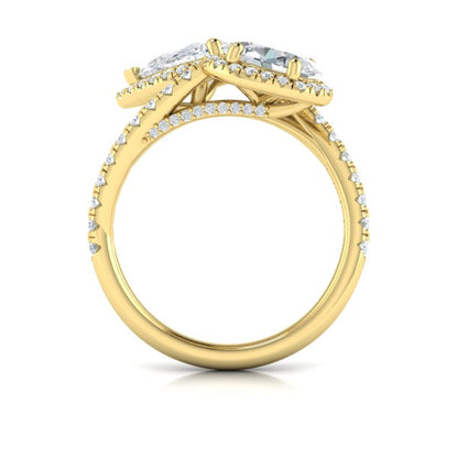 Oval and Pear Halo Toi et Moi Engagement Ring