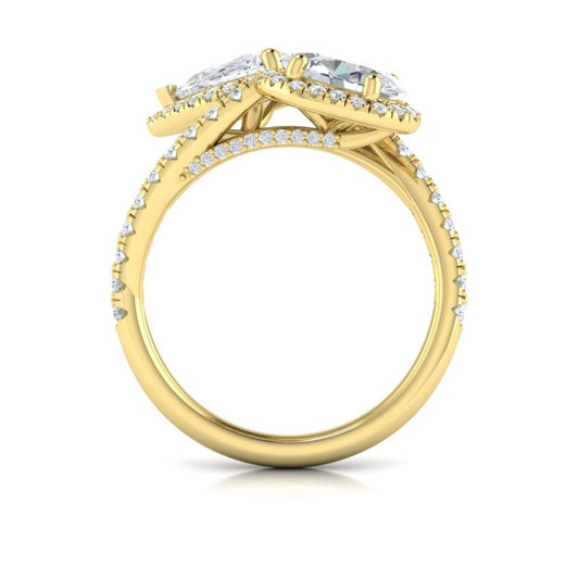 Oval and Pear Halo Toi et Moi Engagement Ring