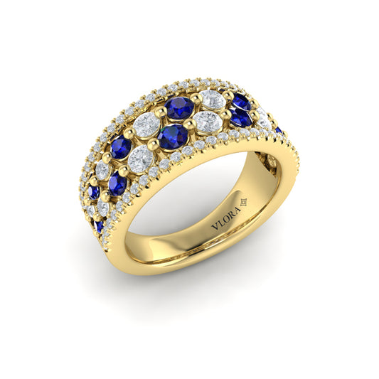 Diamond and Blue Sapphire Cluster Statement Ring
