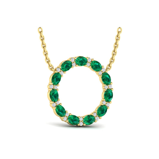 Oval Emerald and Diamond Open Circle Pendant Necklace