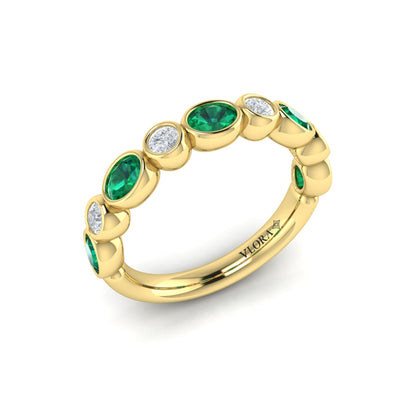 Oval and Round Bezel Set Diamond and Emerald Ring