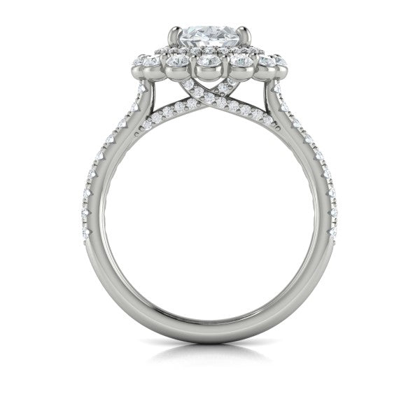 Floral Double Halo Oval Engagement Ring