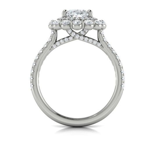 Floral Double Halo Oval Engagement Ring