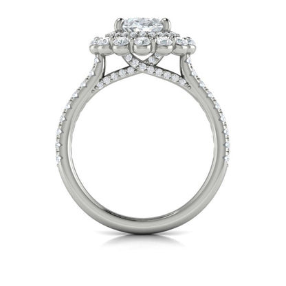 Floral Double Halo Oval Engagement Ring