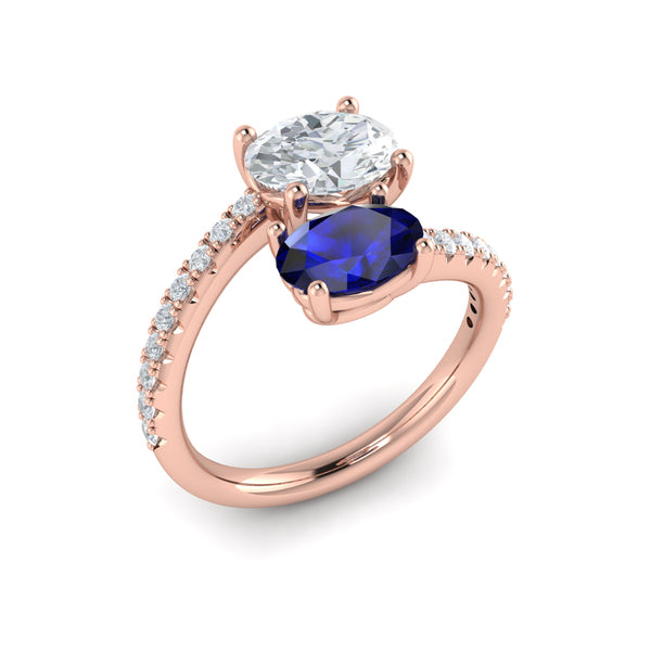 Kissing Diamond and Sapphire Engagement Ring