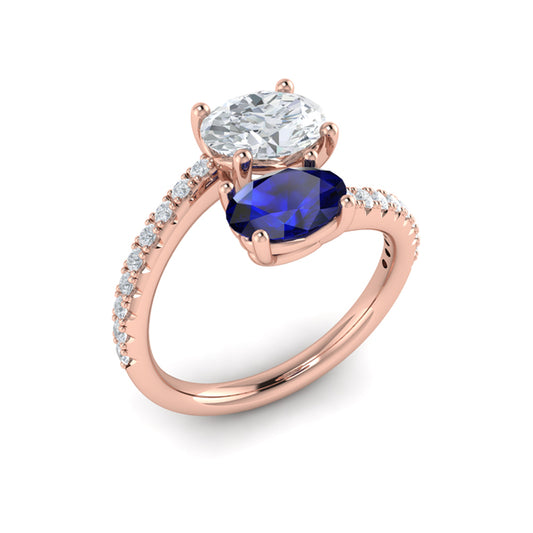 Kissing Diamond and Sapphire Engagement Ring