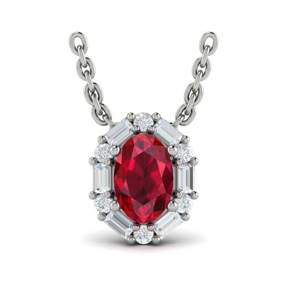 Oval Ruby and Diamond Baguette Pendant