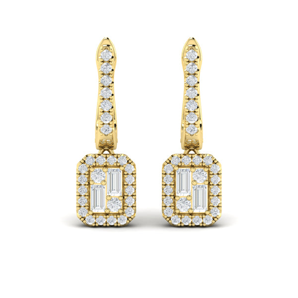 Diamond Baguette Halo Drop Huggie Earrings
