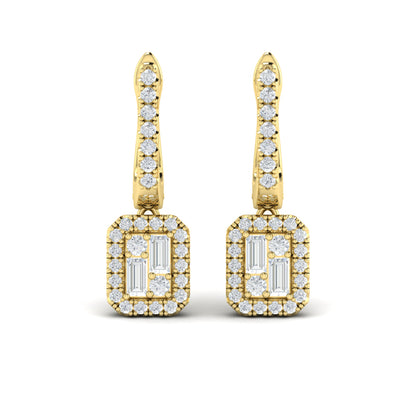 Diamond Baguette Halo Drop Huggie Earrings