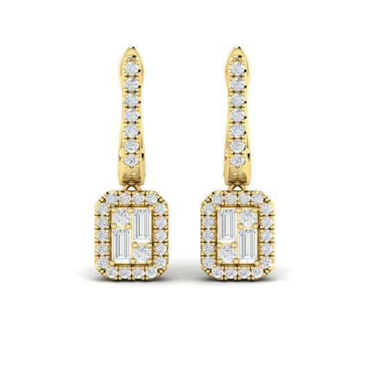 Diamond Baguette Halo Drop Huggie Earrings
