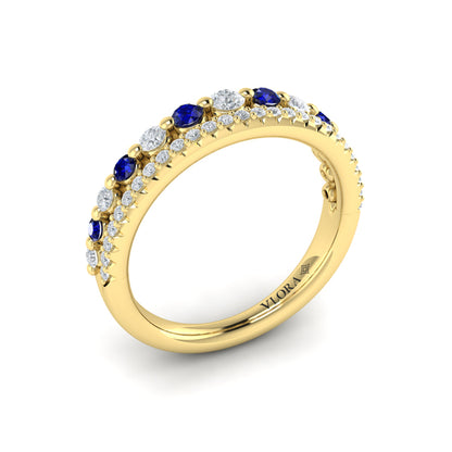 Diamond and Blue Sapphire Two Row Ring
