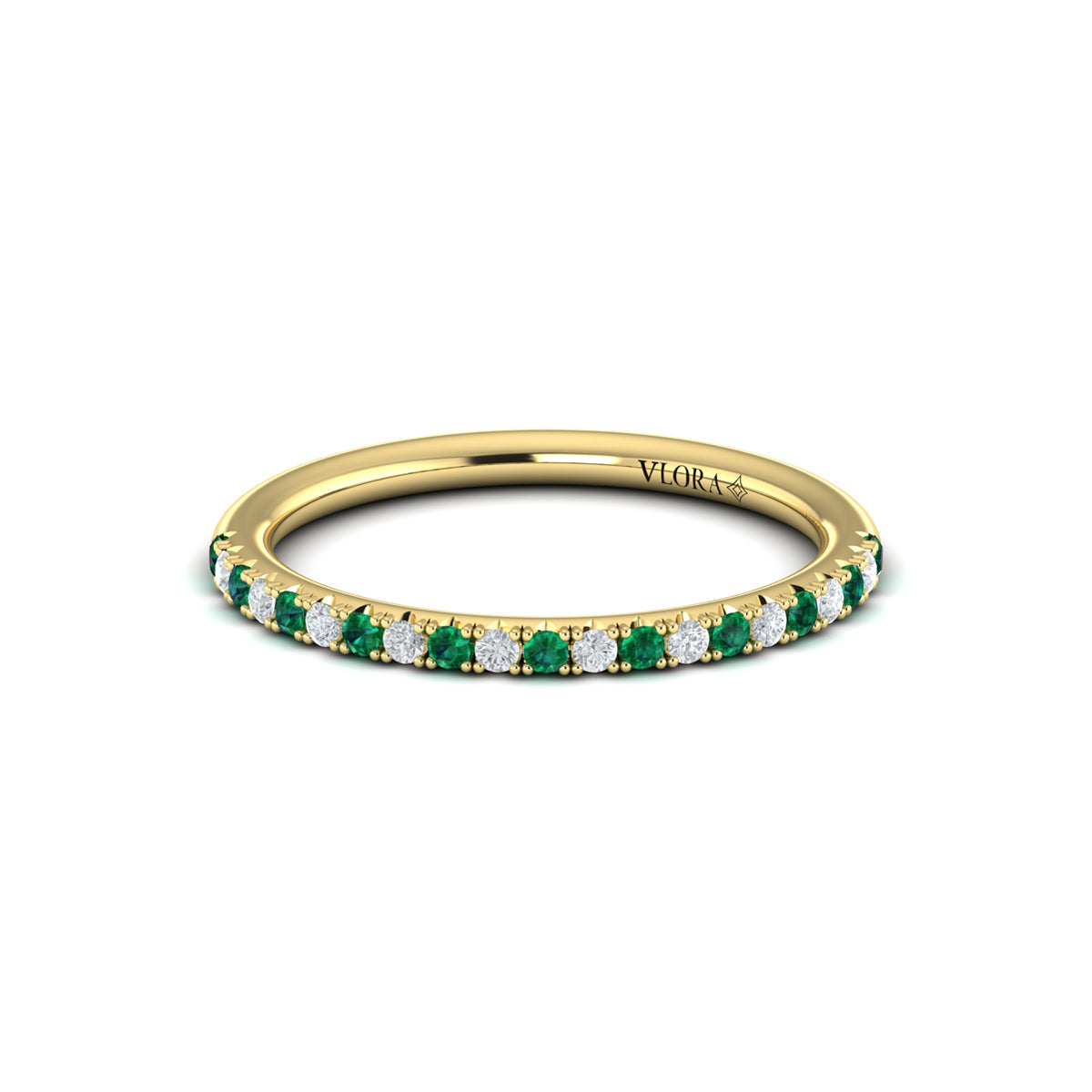 Slim Emerald and Diamond Stackable Band