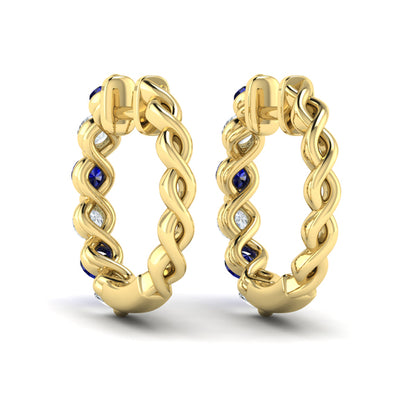 Diamond and Blue Sapphire  Twist Hoop Earrings