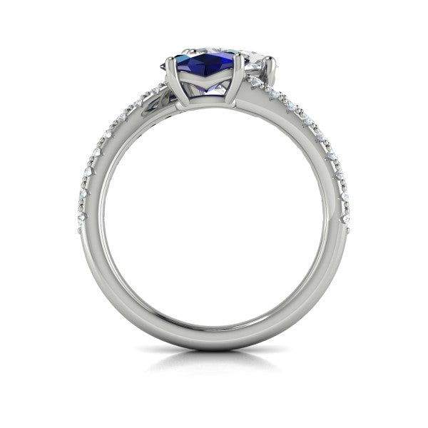 Kissing Diamond and Sapphire Engagement Ring