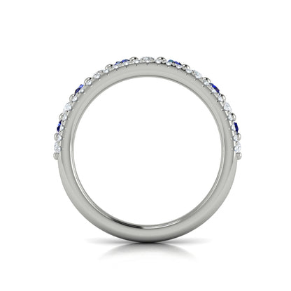 Diamond and Blue Sapphire Two Row Ring