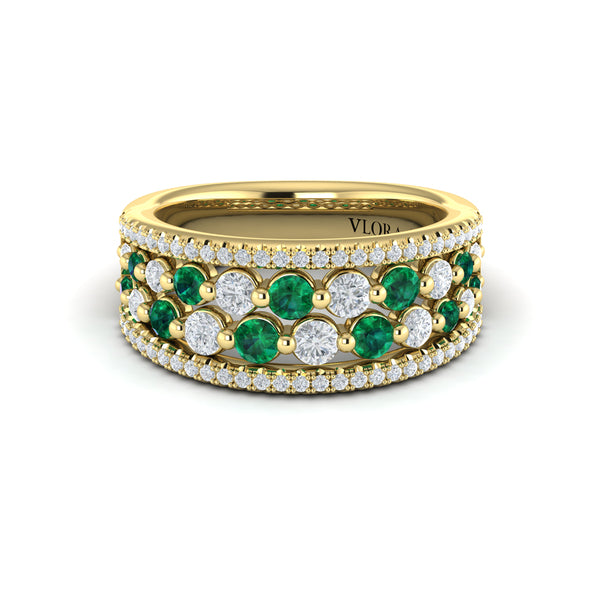 Diamond and Emerald Cluster Statement Ring