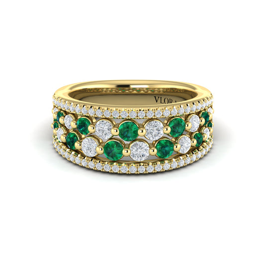 Diamond and Emerald Cluster Statement Ring