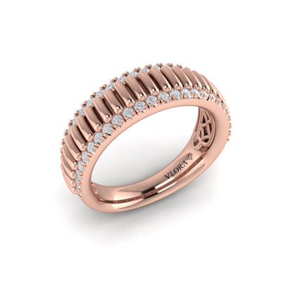 Fluted Band Ring Edged with Diamonds