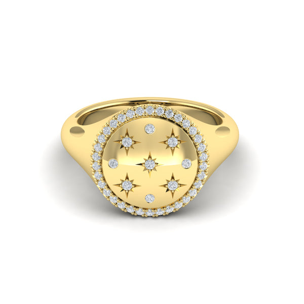 Star Diamonds and Bezel Signet Ring