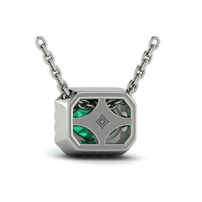 Diamond Cushion Halo and Oval Emerald Necklace