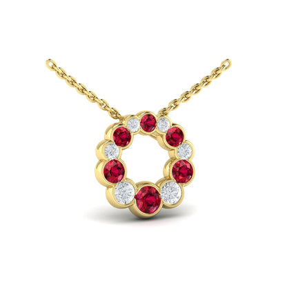 Diamond and Ruby Circle Bezel Pendant