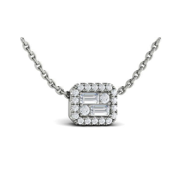 Diamond Baguette Halo Pendant Necklace